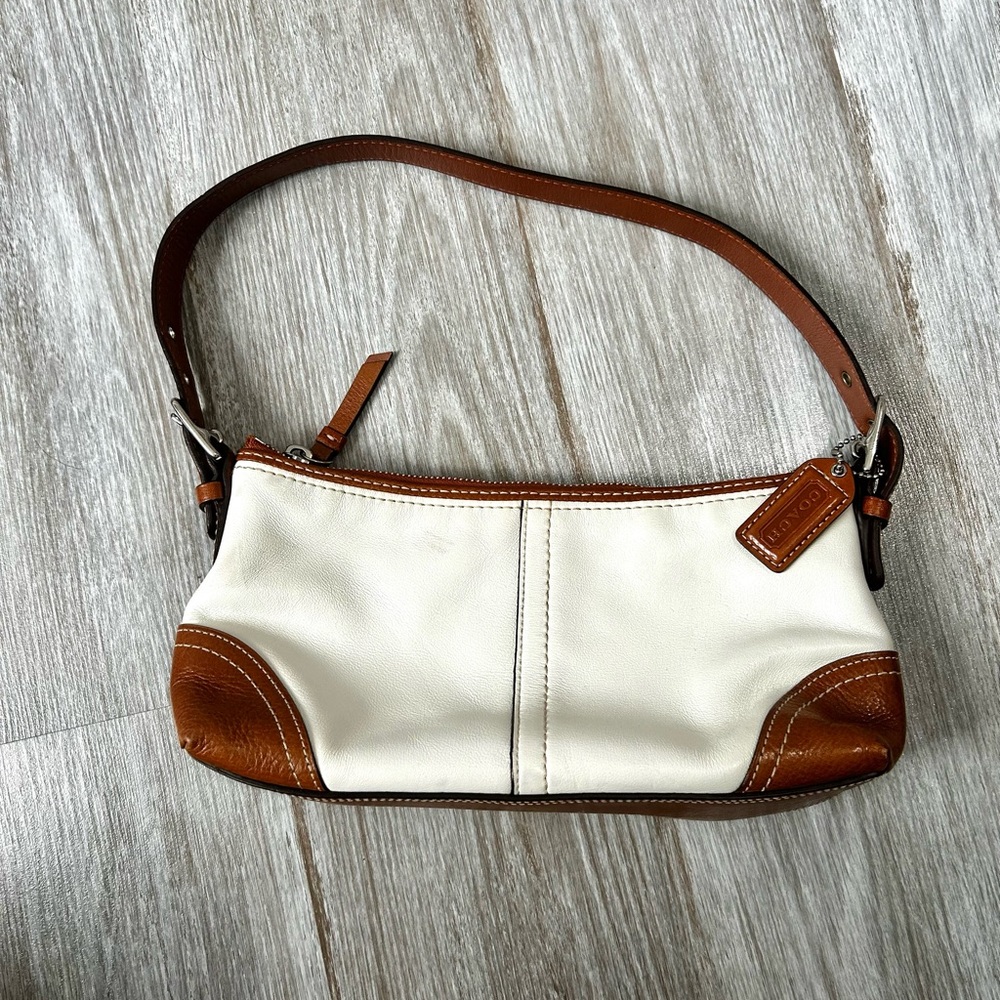 Coach Hampton Hobo Handbag White and Brown Leather